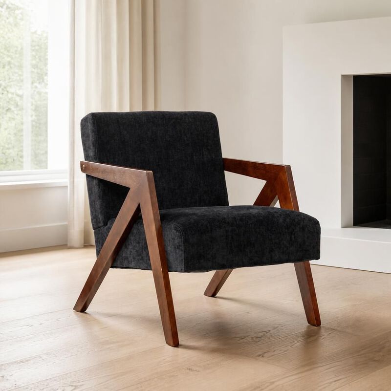GOODSILO Mid-Century Modern Upholstered Accent Armchair with Sturdy Wood Frame, Comfortable Seating for Living Room Bedroom Office image number 3