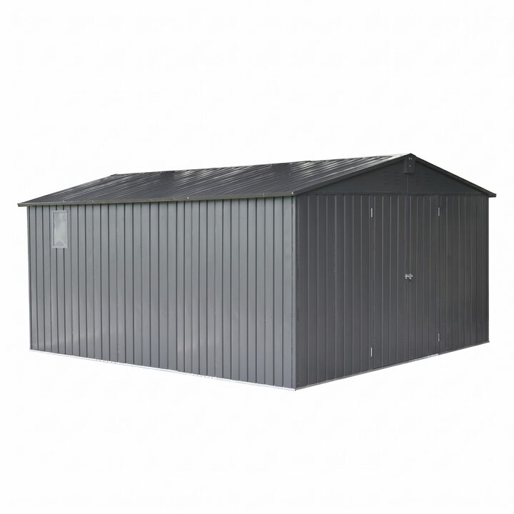 CLIHOME 11x12.5Ft Patio Galvanized Steel Frame Storage Shed,Garden Shed Metal Utility Tool Storage Room with Double Lockable Doors