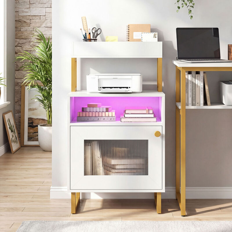 Modern End Table with LED Lights, Open Compartment and Storage Cabinet image number 6