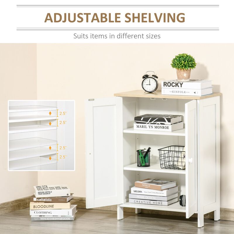 White Room Organizer: 3-Tier Storage Cabinet with Doors & Shelves