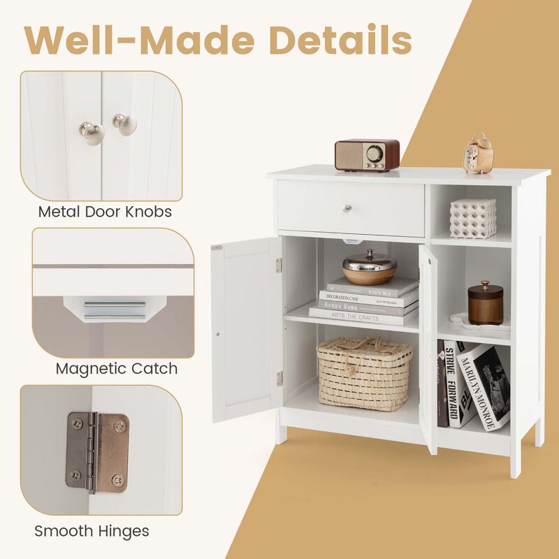 Costway Bathroom Floor Cabinet Freestanding Kitchen Cupboard Storage Organizer with Drawer