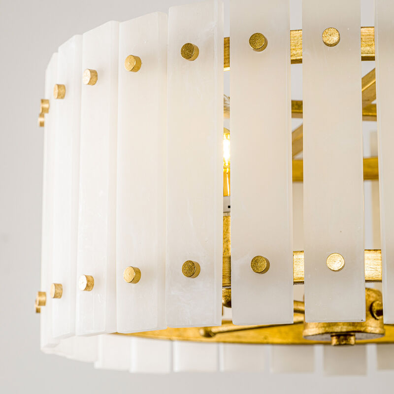 17.7" 4-Light Modern Gold Caged Semi Flush Mount Ceiling Light with Imitation Marble Shade