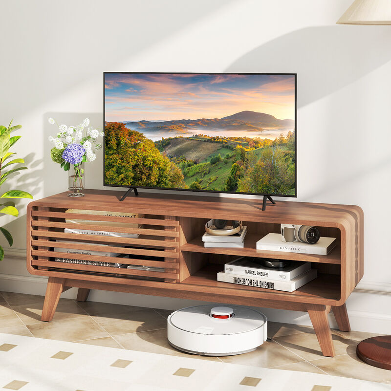 Modern TV Stand with Sliding Door & Adjustable Shelves for Living Room Entertainment-Brown image number 1