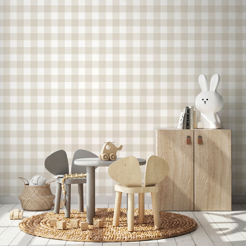 Patrice Light Brown Gingham Wallpaper image number 1