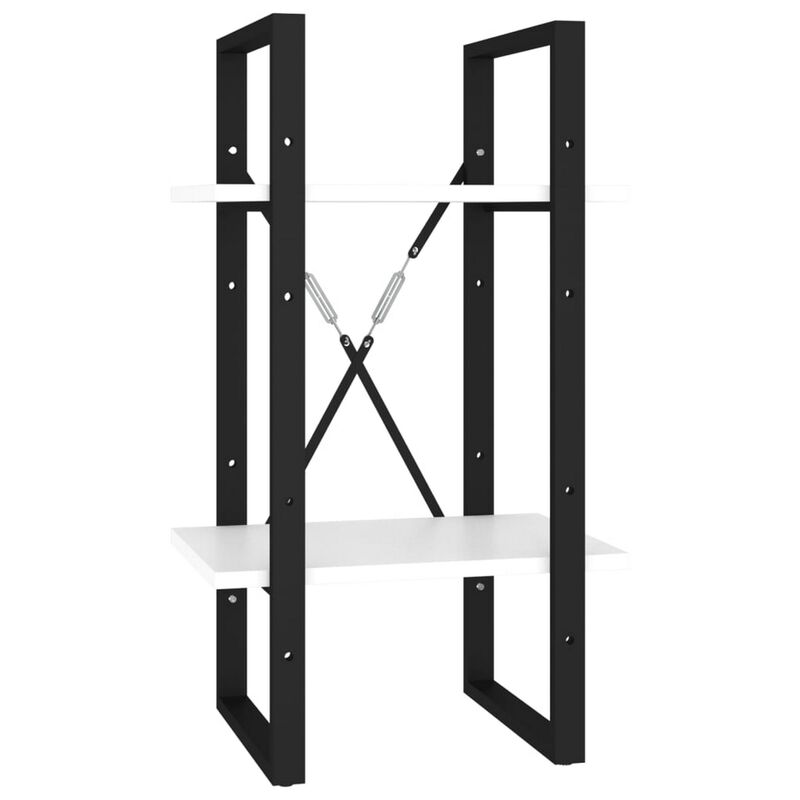 5 Tier Bookshelf Unit, Open White Wood Racks, 41 Inch Black Metal - Benzara