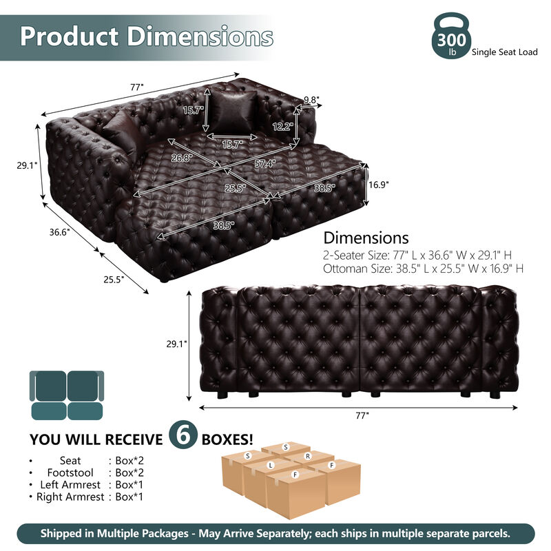 Whisen 77" Modern Modular Sofa with 2 Ottoman, Faux Leather Upholstered, for Living Room image number 9