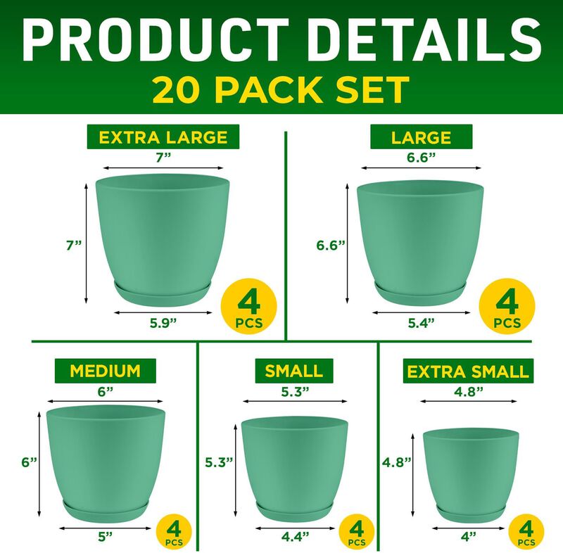 Planter Pots with Drainage Holes - Lightweight, Durable, and Space-Saving Pots for Indoor and Outdoor - Versatile Functionality, Simple Modern Design, Plastic Planter Pots