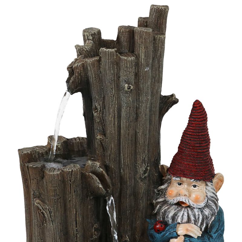 Sunnydaze Resting Gnome Outdoor Water Fountain with LED Lights - 17 in