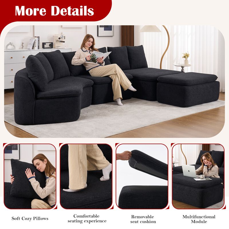 Whisen 133" U-Shaped Modular Sectional Sofa, Chenille Foam with Removable Chaise, No Assembly Required for Living Room image number 7