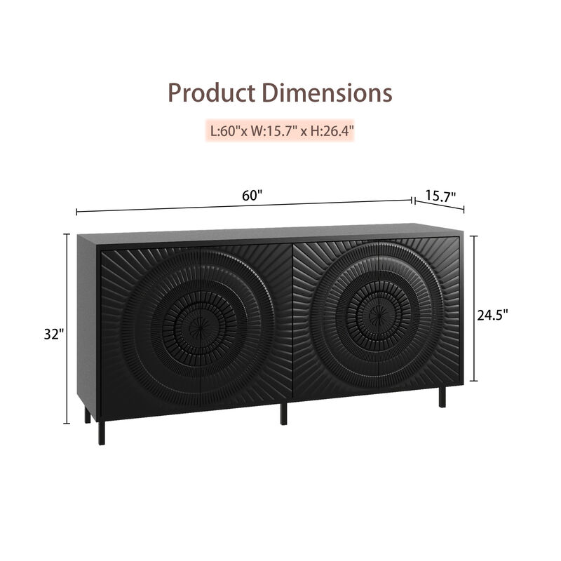 Clihome Modern Black Wood Sideboard Buffet Accent Bedroom Media Hallway Curio Kitchen Hutch Storage Cabinet Home Furniture For Dining Room,Living Room,Kitchen(BLACK)