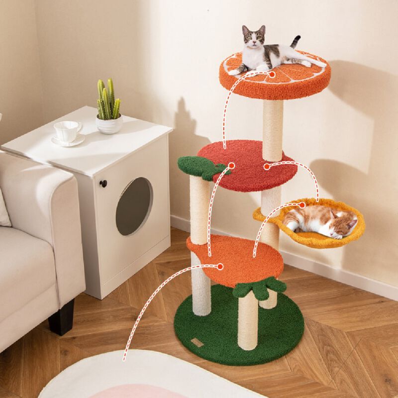 Colorful Cat Tree Activity Center with Fruits-Inspired Platforms