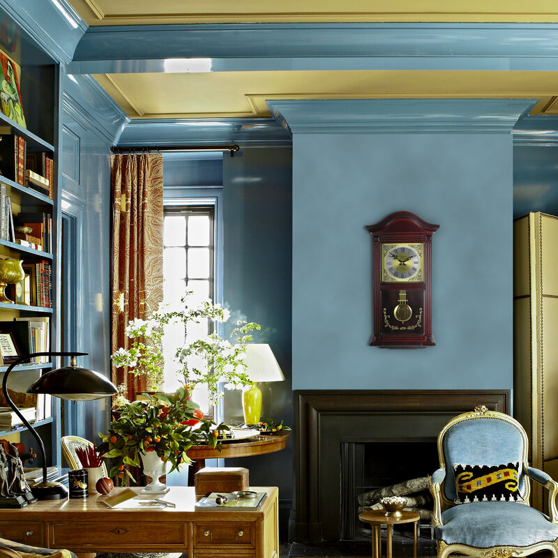 Bedford Clock Collection 22 Inch Wall Clock in Mahogany Cherry Oak Wood with Brass Pendulum and 4 Chimes