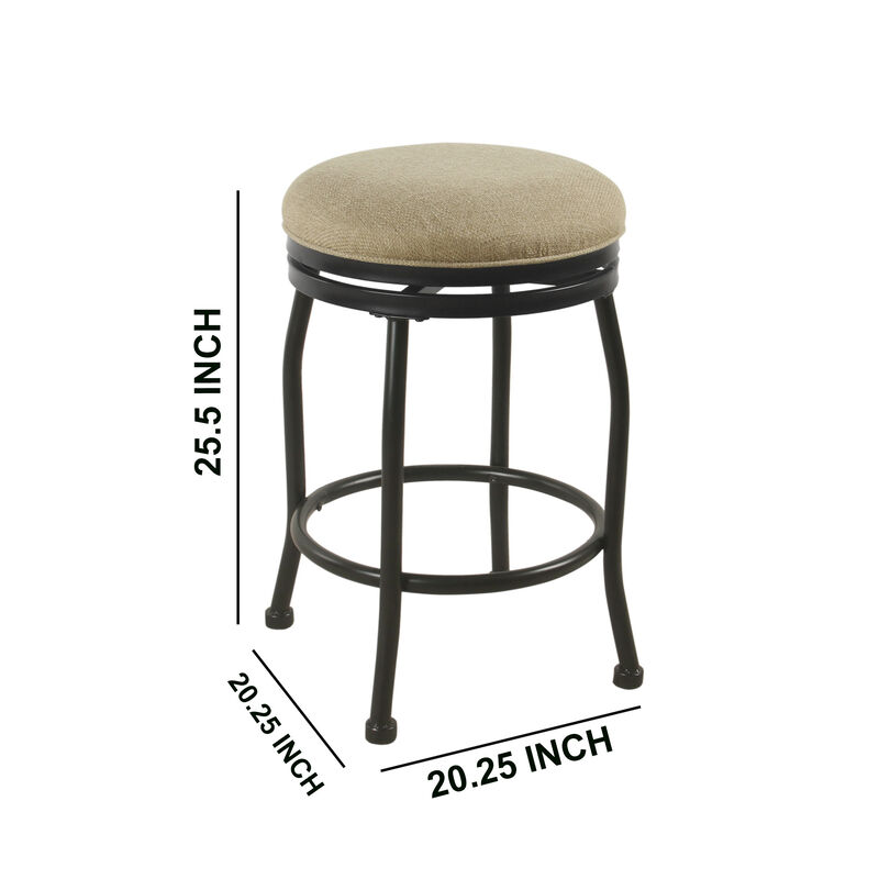 Metal Counter Stool with Swivelling Fabric Padded Seat, Beige and Black