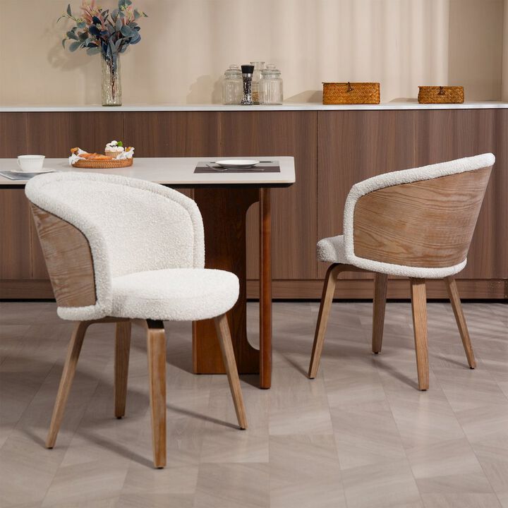 Glamour Home Set of 2 Beryl White Washed Boucle Fabric Dining Chair with Natural Wood Legs