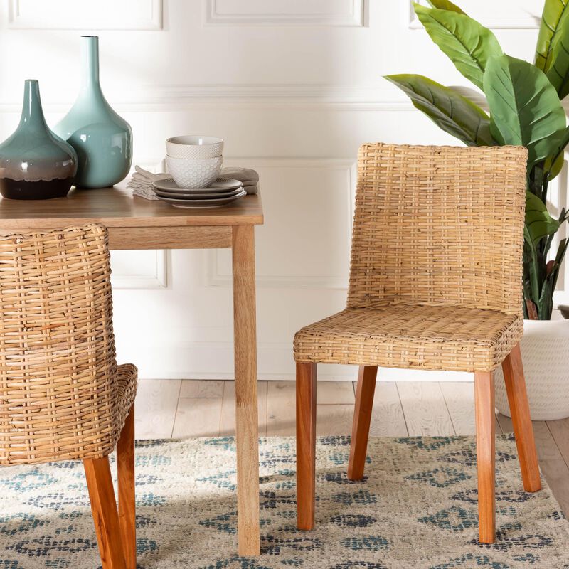 bali & pari Rowen Bohemian Light Honey Kubu Rattan and Mahogany Wood Dining Chair