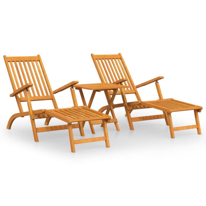 vidaXL Patio Deck Chairs with Footrests and Table Solid Wood Acacia
