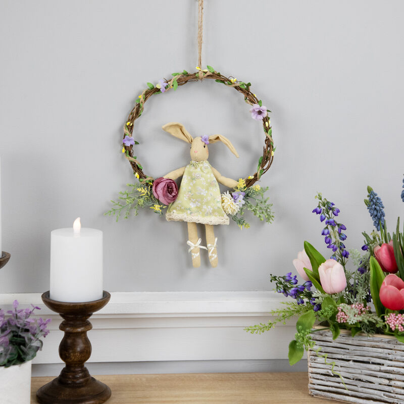 Girl Bunny Artificial Floral Easter Wreath - 10" - Green