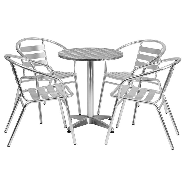 Flash Furniture 23.5'' Round Aluminum Indoor-Outdoor Table Set with 4 Slat Back Chairs