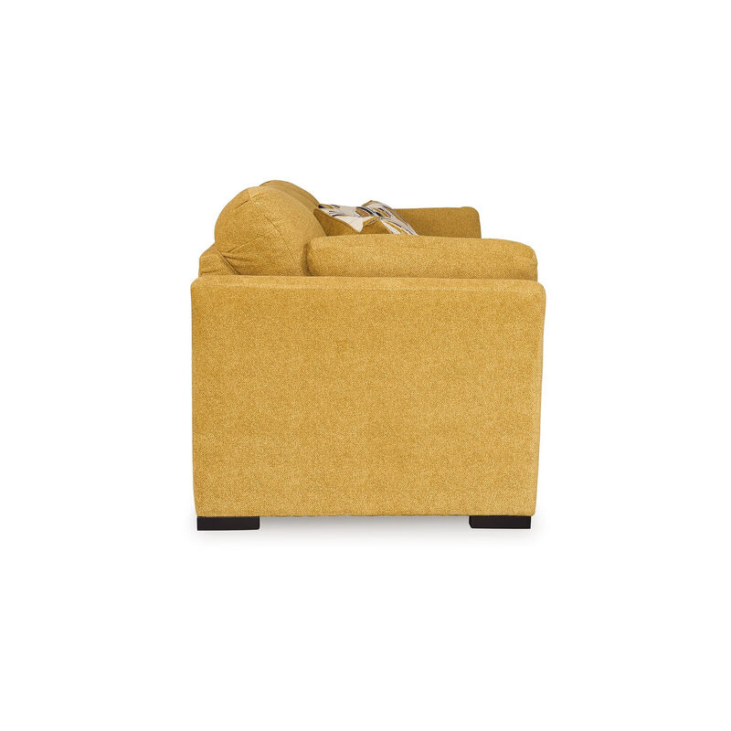 Viena Sofa, 2 Accent Throw Pillows, Soft Yellow Faux Velvet 92 Inch image number 3