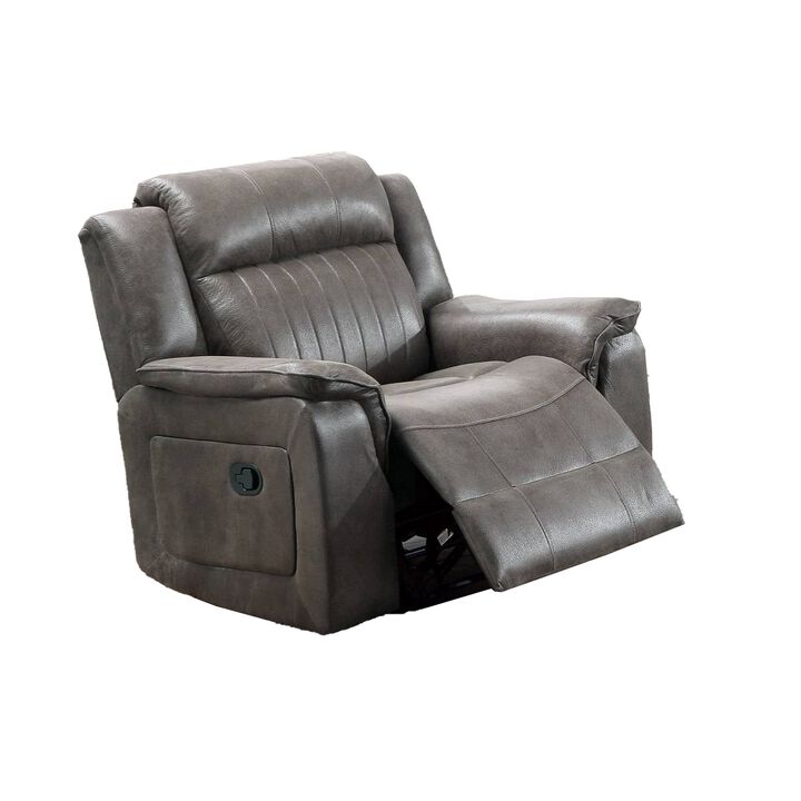 Fabric Manual Recliner Chair with Pillow Top Arms, Gray-Benzara