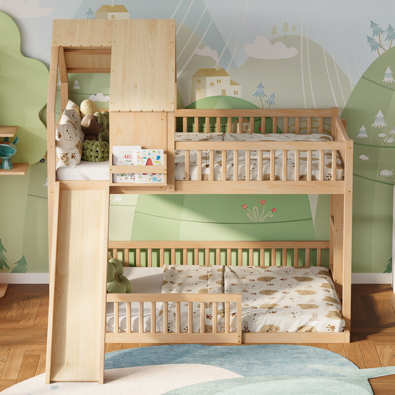 Merax Full XL over Queen House Bunk Bed with Slide, Solid Wood Frame image number 3