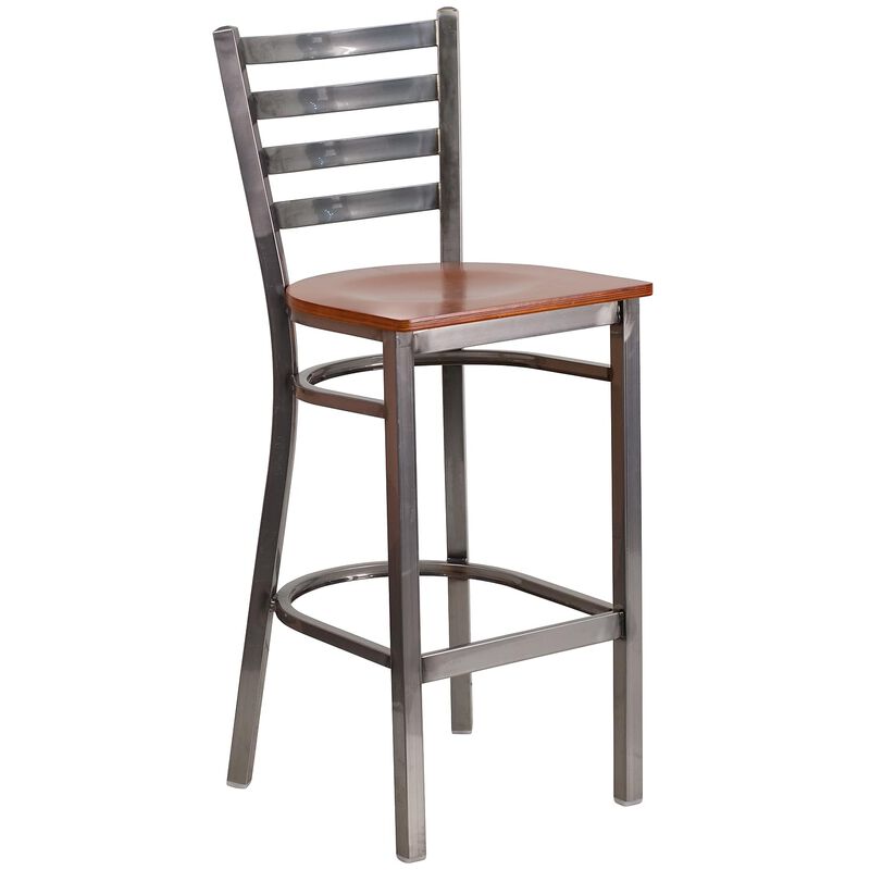 Flash Furniture HERCULES Series Clear Coated Ladder Back Metal Restaurant Barstool - Cherry Wood Seat image number 0
