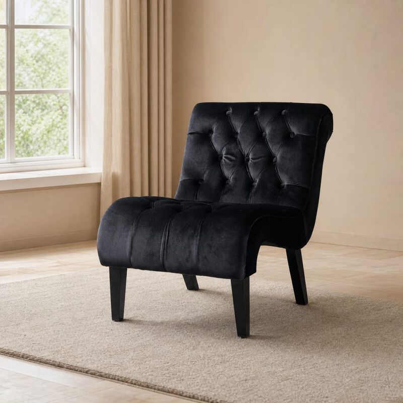 GOODSILO Armless Velvet Upholstered Accent Chair Leisure Chair with Wooden Legs for Living Room, Bedroom, Office, Small Spaces image number 2