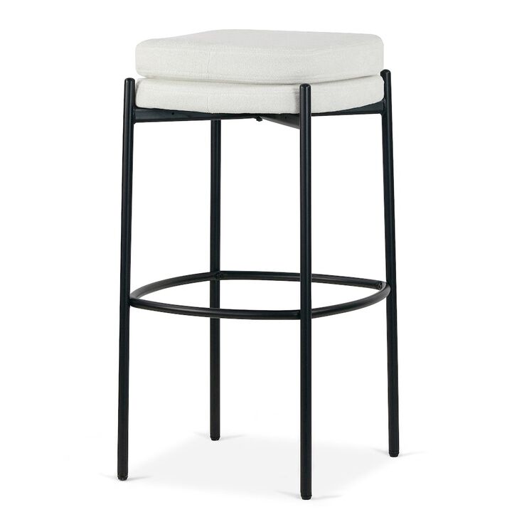 Glamour Home Set of 2 Avril White Boucle Backless Bar Stool with Black Metal Legs