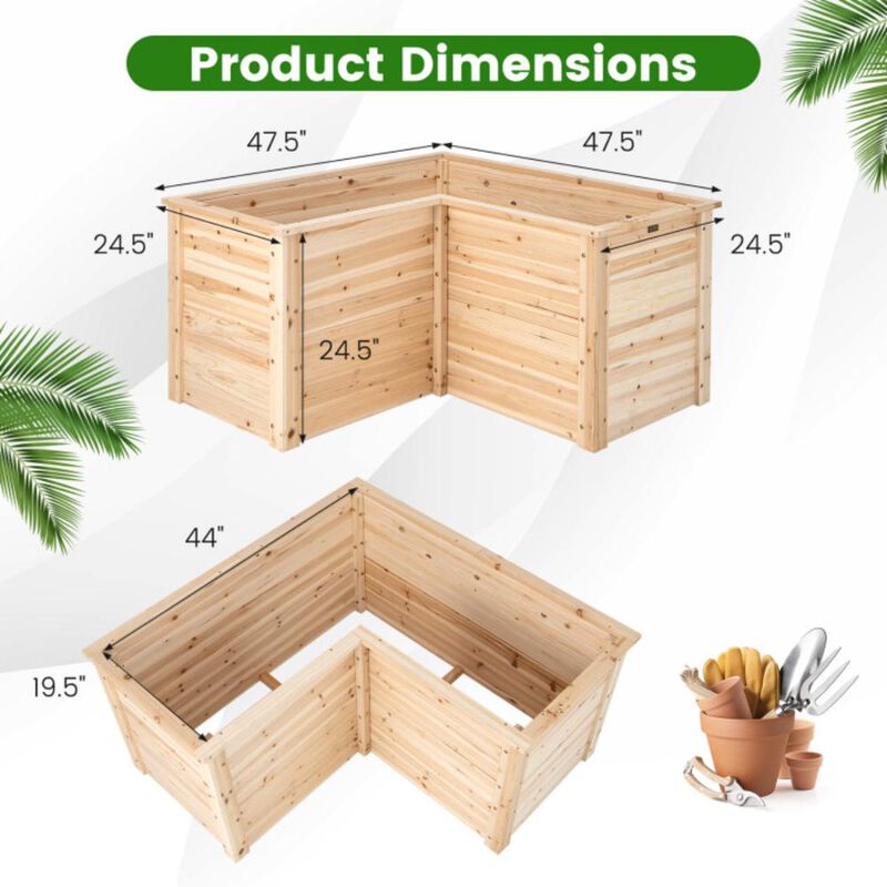 Hivvago 24 Inch L-Shaped Wooden Raised Garden Bed with Open-Ended Base