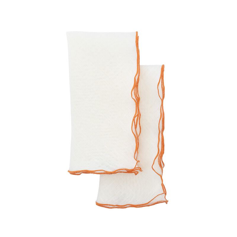 Linen Napkins With Orange Ruffled Edges, Set of 4