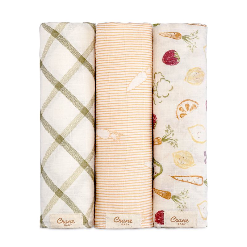 Clementine Cotton Muslin Swaddle Blanket Set (Veggies, Set of 3) image number 0