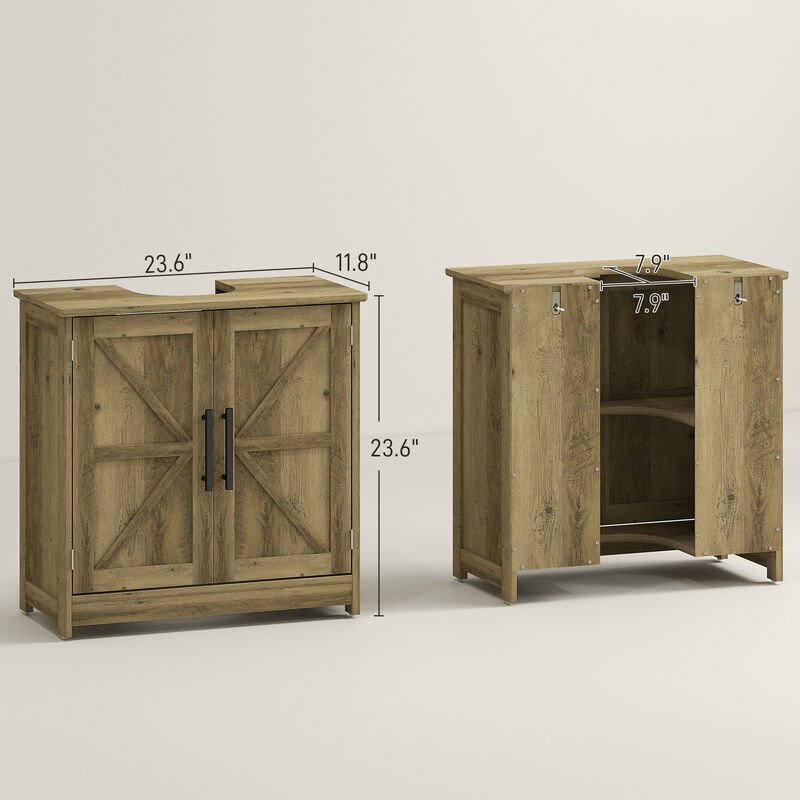 Hivvago Bathroom Sink Cabinet with 2 Barn Doors and Adjustable Shelf image number 2