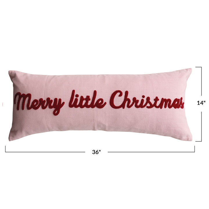 Embroidered Cotton Slub Lumbar Pillow &ndash; Merry Little Christmas