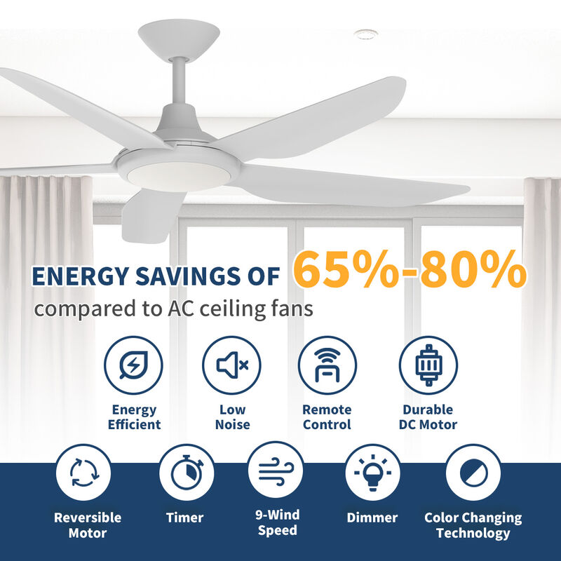 ENLIGHT 52" Smart DC Ceiling Fan with Light, Matter Smart Home Integration, CCT and Dimmable LED, 5 Blades, Damp/Outdoor Covered Rated image number 3