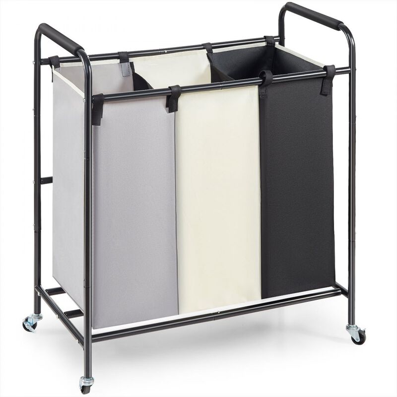 3-Compartment Laundry Organizer with Wheels, Ideal for Bedroom or Laundry Room