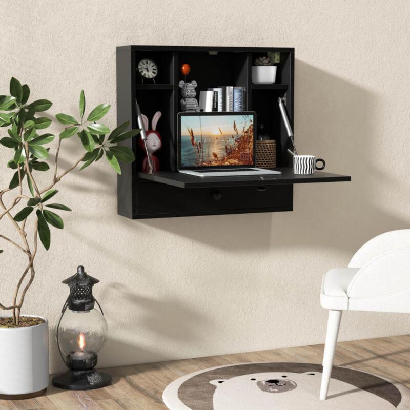 Hivvago Wall-Mount Floating Desk Foldable Space Saving Laptop Workstation