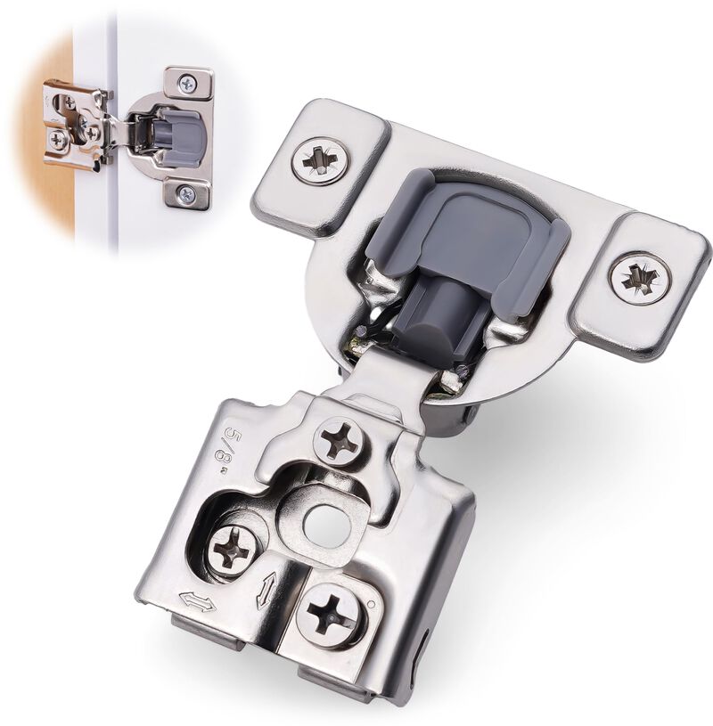 DecoBasics 2 Pack 5/8 Overlay Soft Close Cabinet Hinges - Satin Nickel Self Closing for Kitchen - Concealed With Built-in Damp