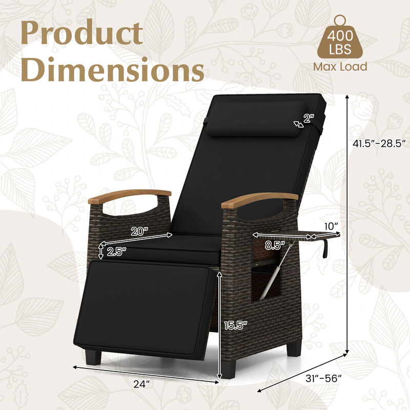 Patio Wicker Recliner Chair with Adjustable Backrest and Footrest for Outdoor Comfort