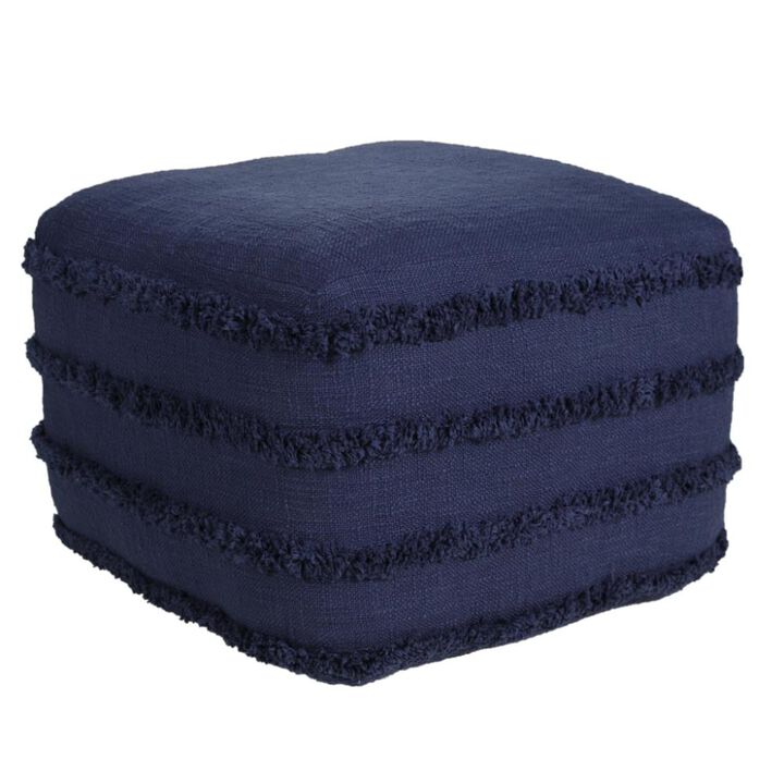 Hivvago 18 Inch Blue Cotton Striped Pouf Ottoman