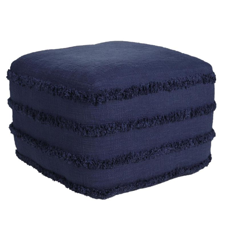 Hivvago 18 Inch Blue Cotton Striped Pouf Ottoman