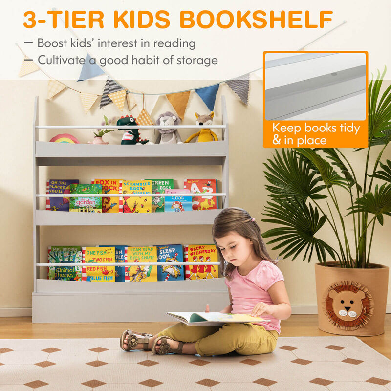 3-Tier Bookshelf with 2 Anti-Tipping Kits for Books and Magazines