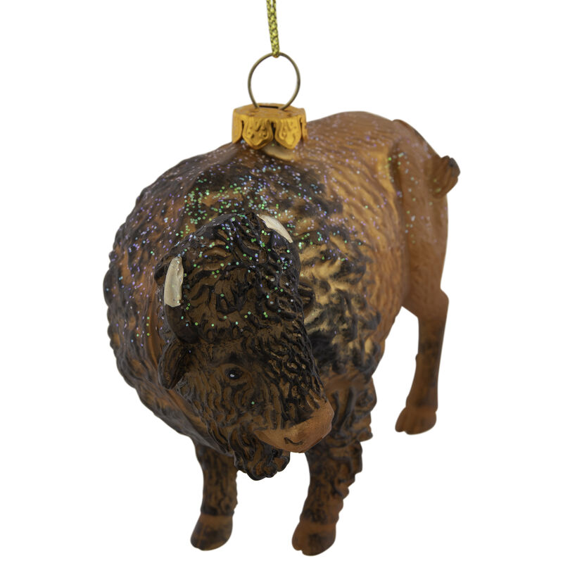 4.25" Glittered Copper Glass Buffalo Christmas Ornament image number 5