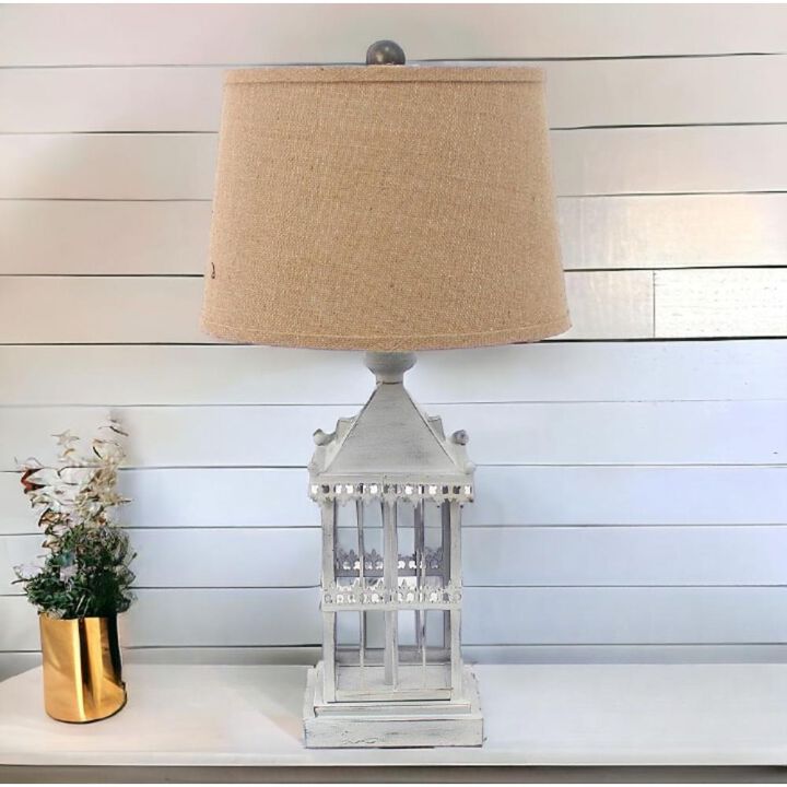 Hivvago 26" Gray Metal Table Lamp With Brown Drum Shade