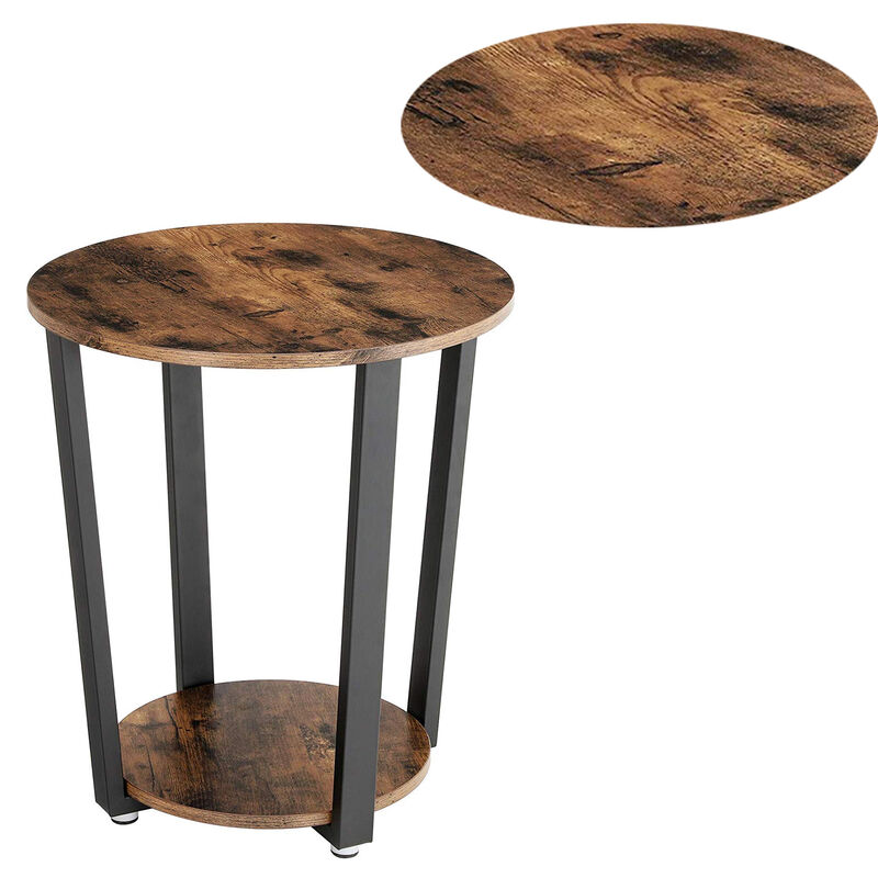Stylish Iron and Wood End Table with Open Bottom Storage Shelf, Brown and Black