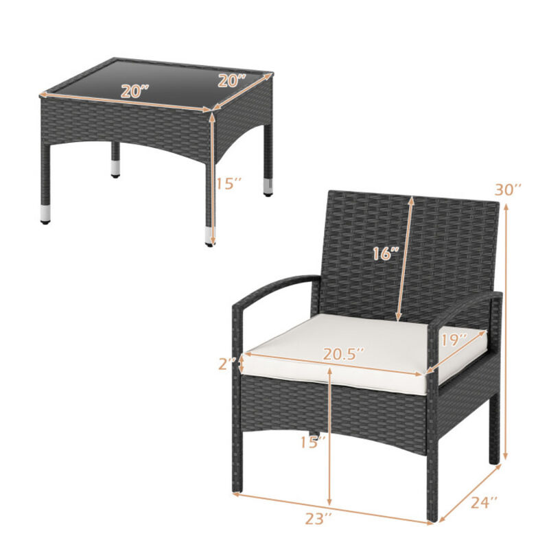 Beige Rattan Bistro Chair and Table 3 Piece Patio Set image number 2