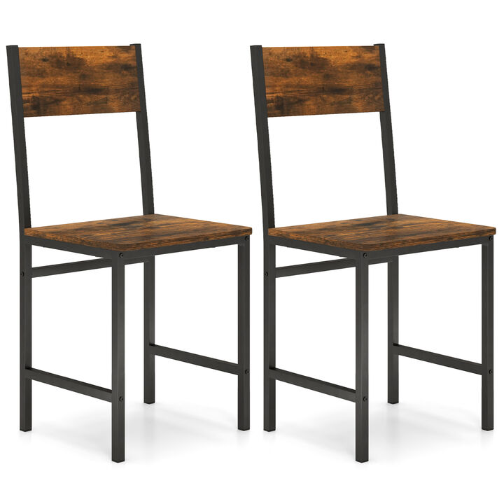 Set of 2 Industrial Side Chairs with Metal Legs and Angled Back for Kitchen or Dining