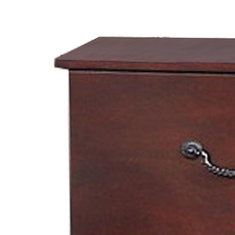 Bran 27 Inch 2 Drawer Nightstand, Pine Wood, Grain Details, Cherry Brown - Benzara