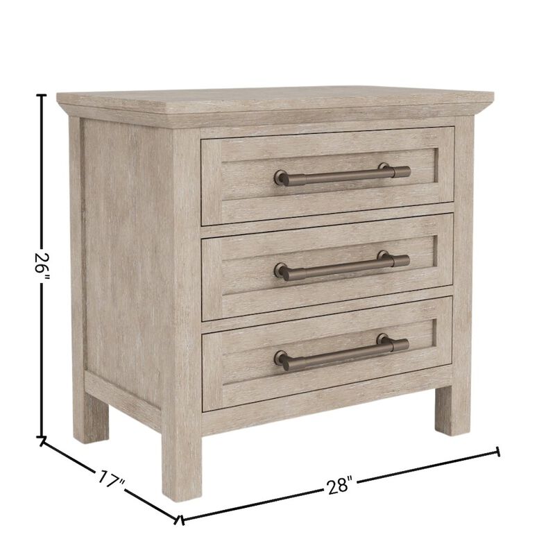 FurniFact Solid Wood Gray Nightstand &ndash; 26 Inch High End Table with 3 Drawers