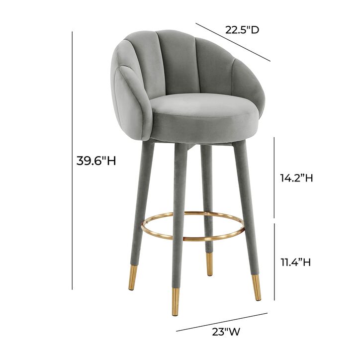 Tov Furniture Myla Tufted Upholstered Velvet Swivel Bar Stool (Light Grey)