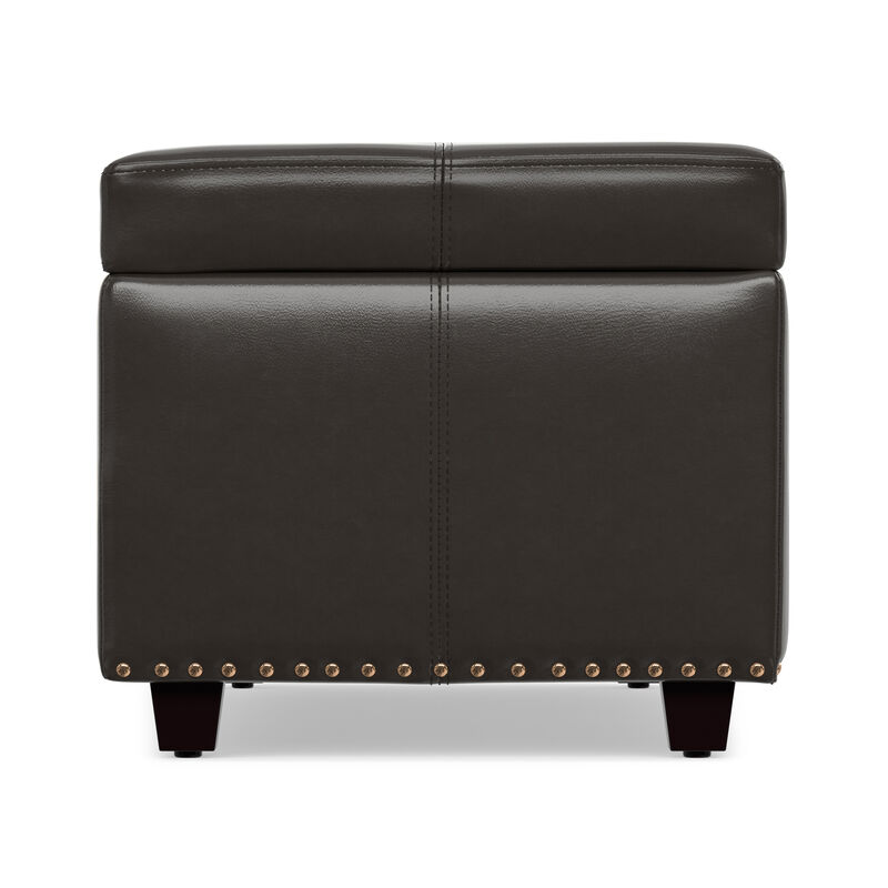 Kingsley 48 inch Wide Transitional Rectangle Large Storage Ottoman in Coffee Brown Vegan Faux Leather, Assembled image number 4